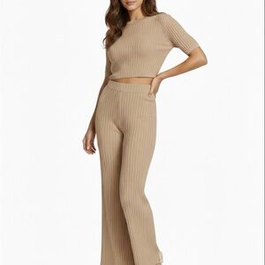 Ronny Kobo Collection Beige Ribbed Wide Leg Pants XS High rise